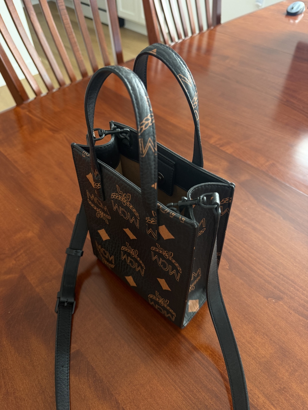 MCM Black & Cognac Logo Mini Tote Bag - Picture 5 of 5